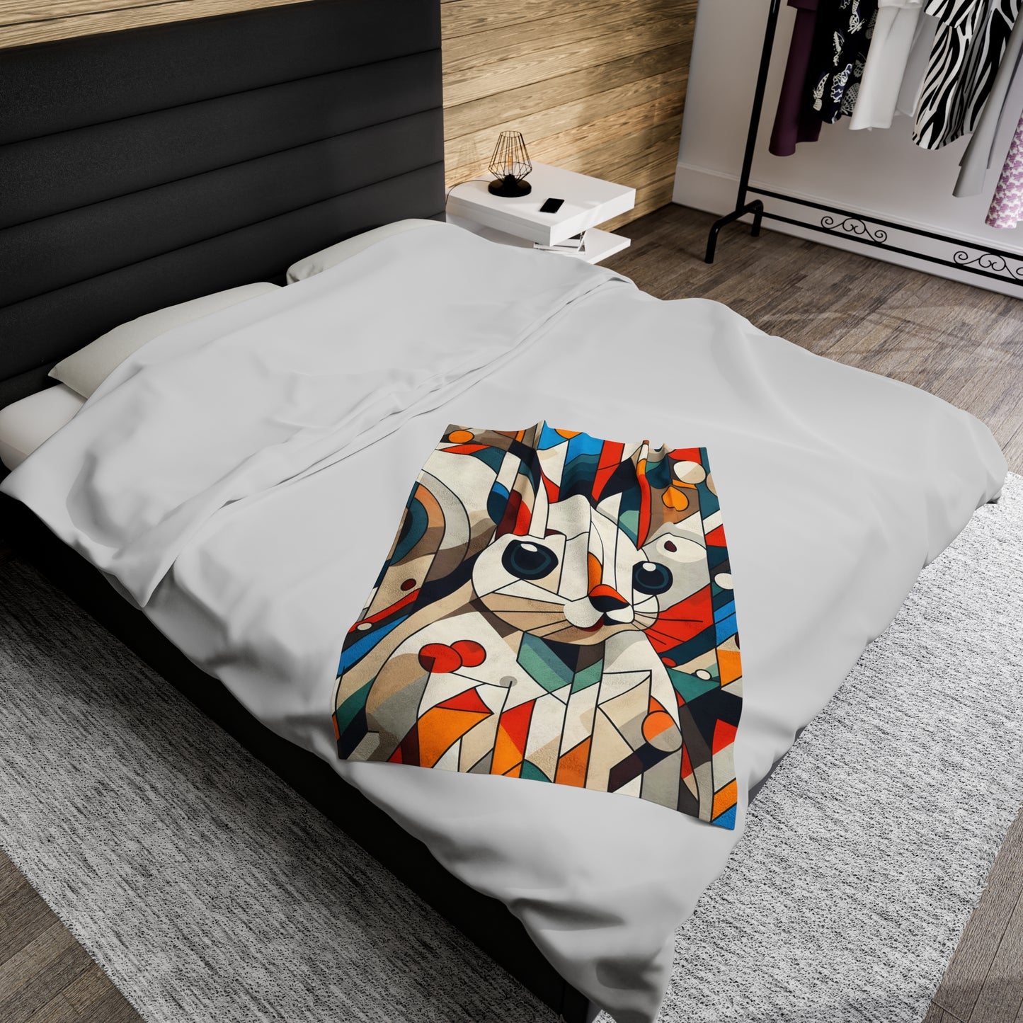 Linear Squirrel - Velveteen Plush Blanket, Retro Bedroom